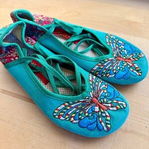 CINAK Butterfly Embroidered Ballet Flats Chinese Style Lace-Up Shoes US 9 | EU40